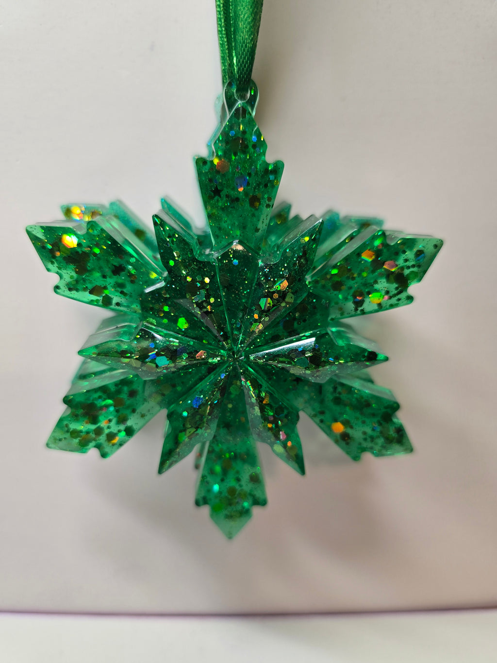 Green Snowflakes ❄️ with Glitter set of (3)