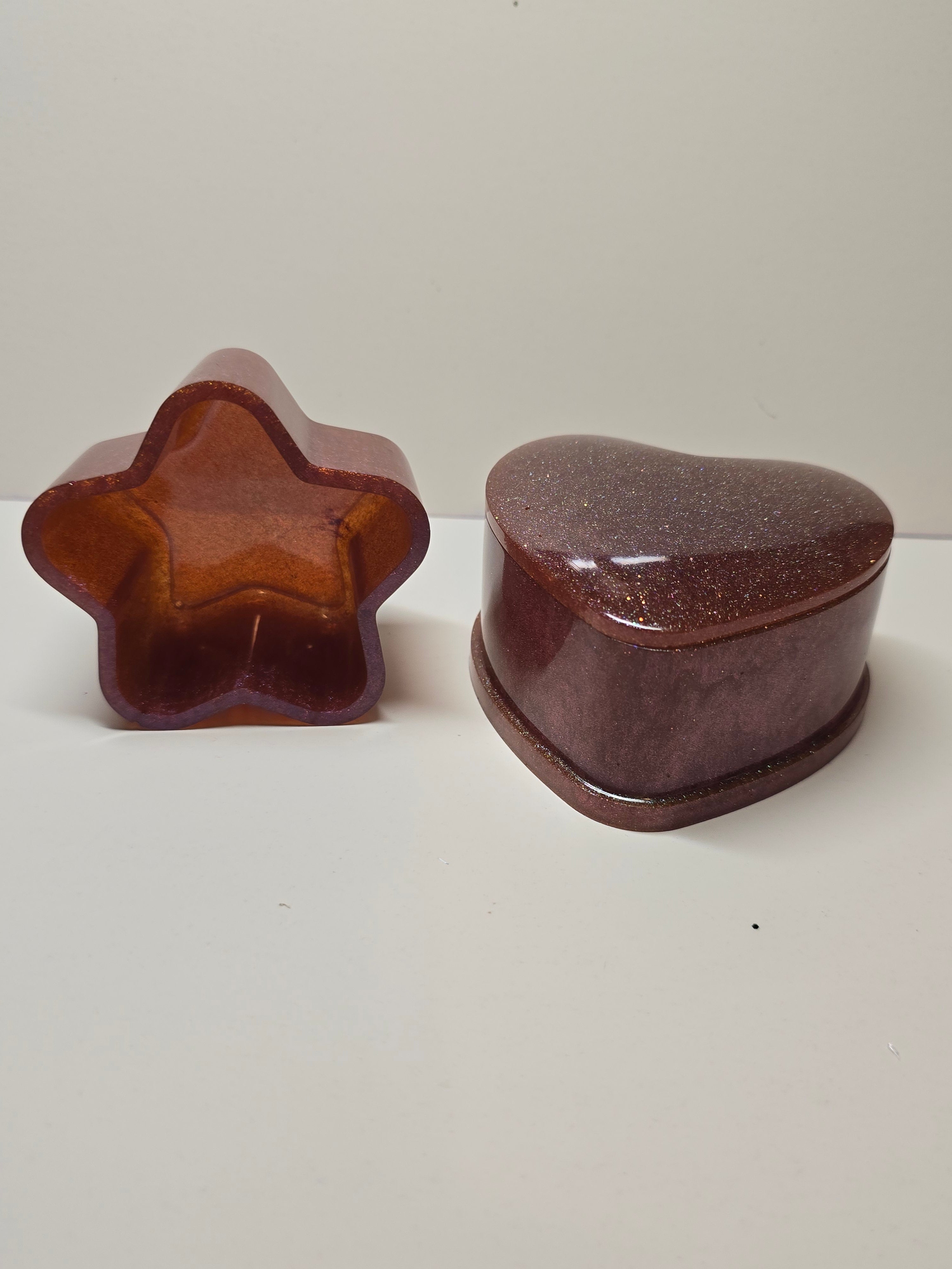 Goldish brown color shifting heart trinket tray and star dish