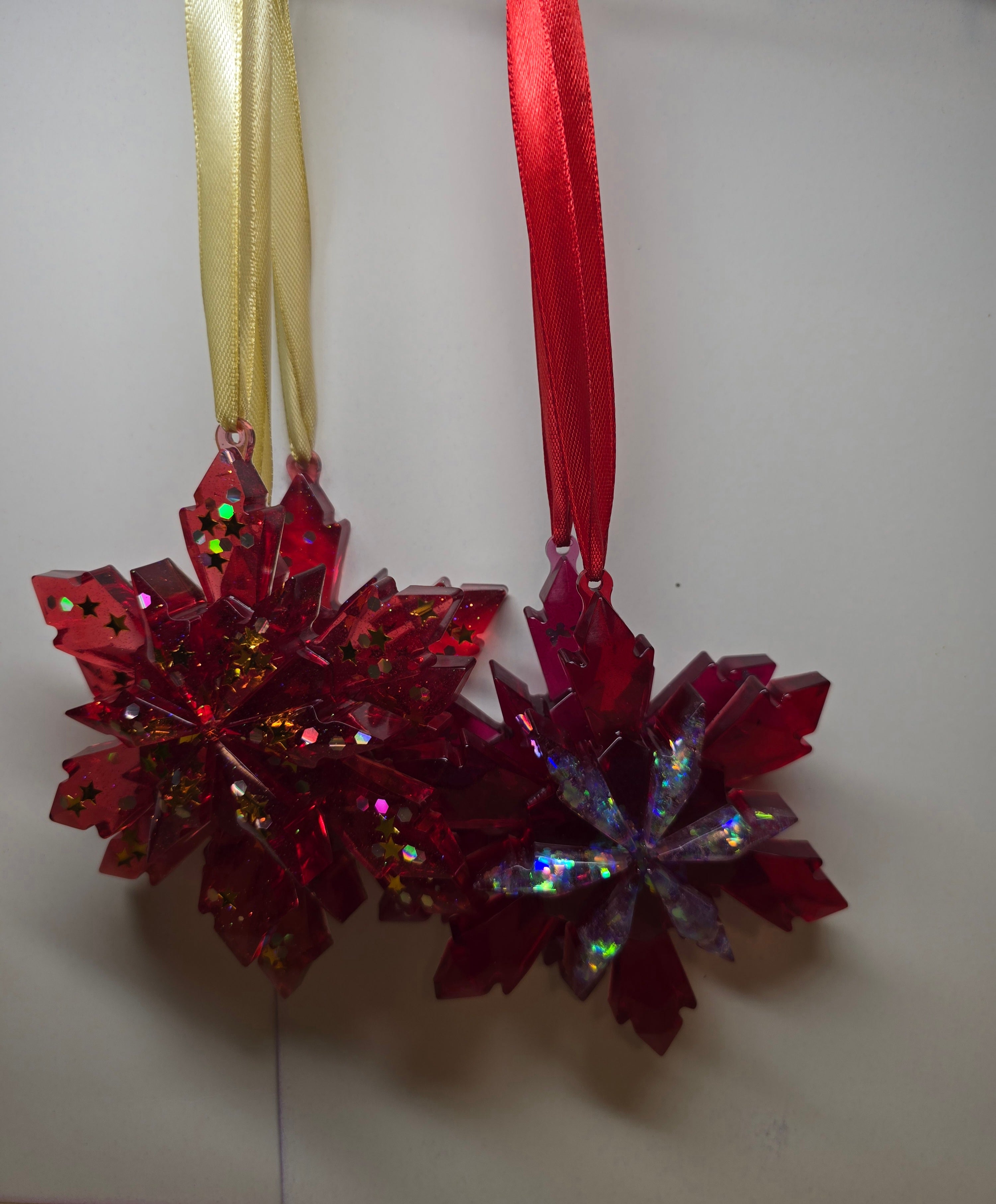 Red and gold glitter Snowflakes set (5)
