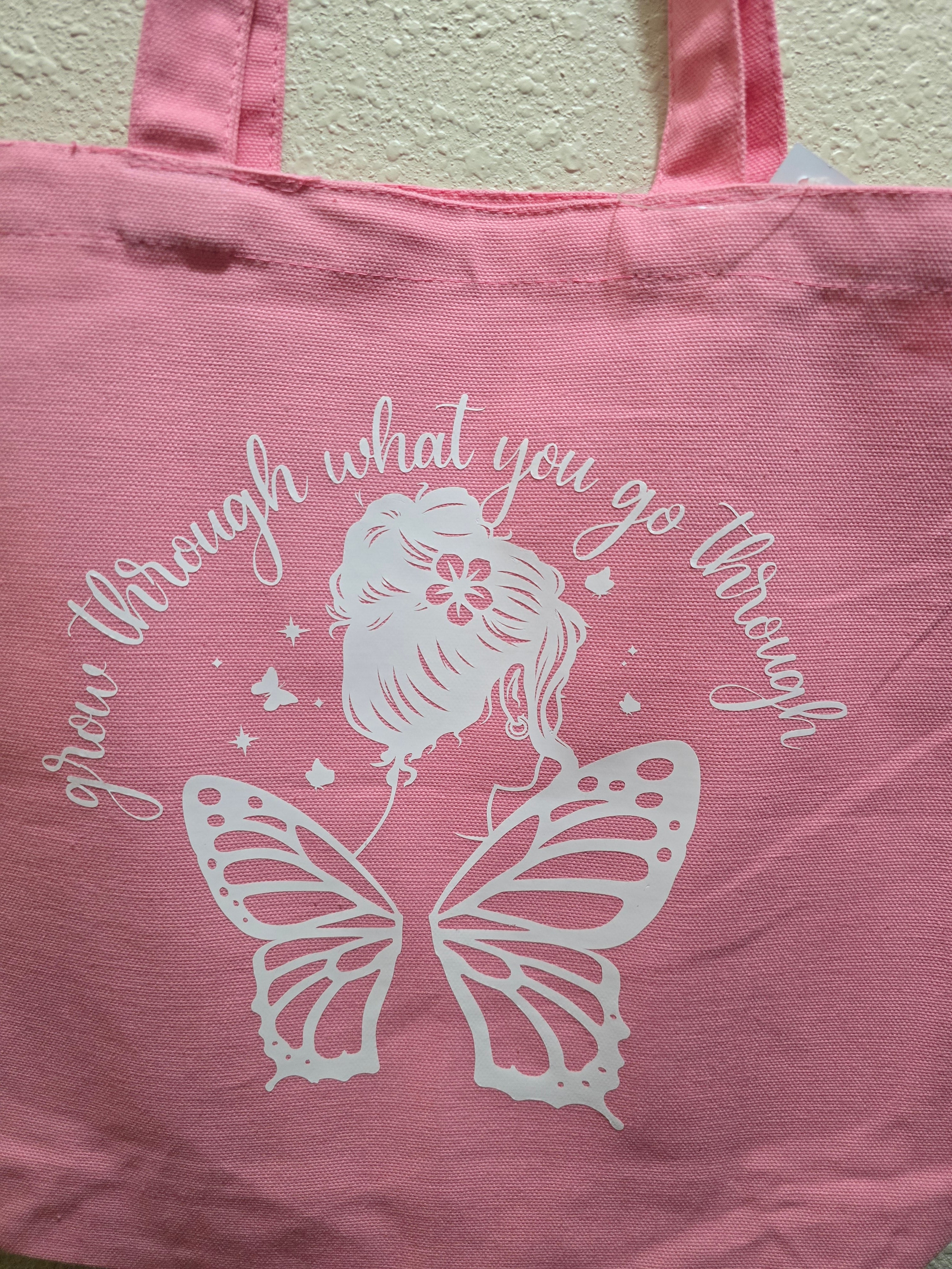 Pink butterfly tote bag