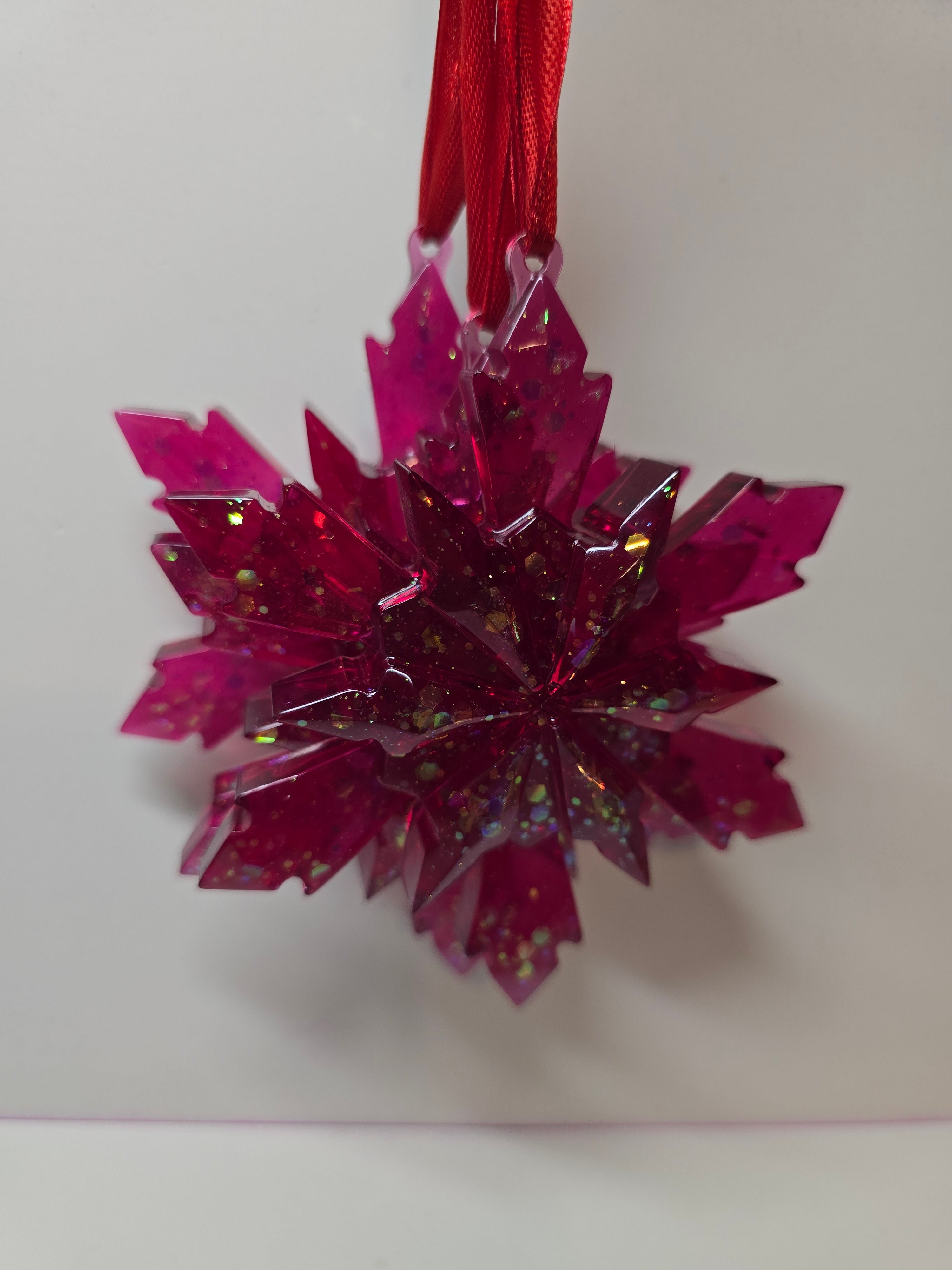 Red snowflakes with gold glitter set of (3)