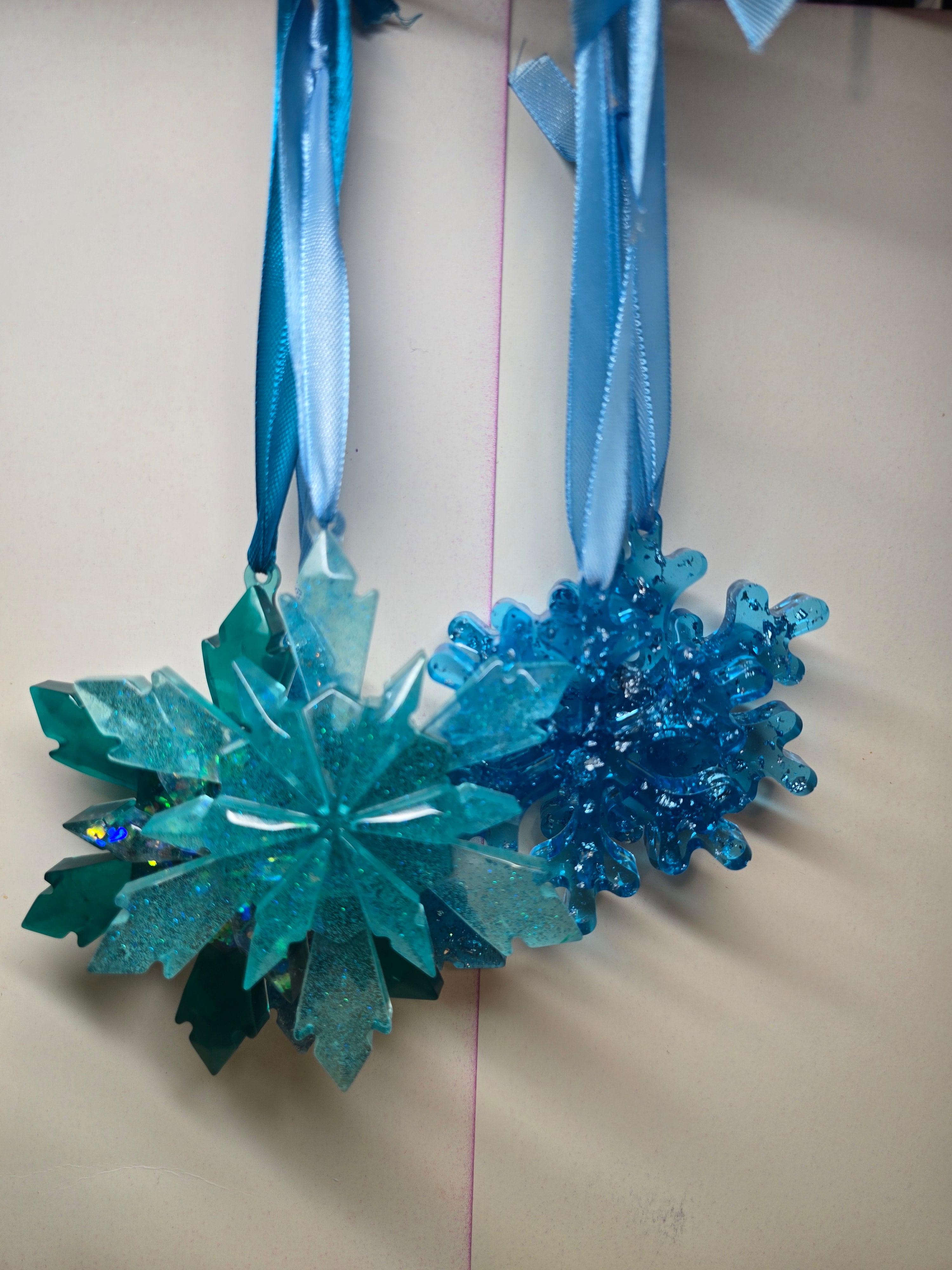 Light blue snowflakes ❄️ with a touch a glitter set of (5)