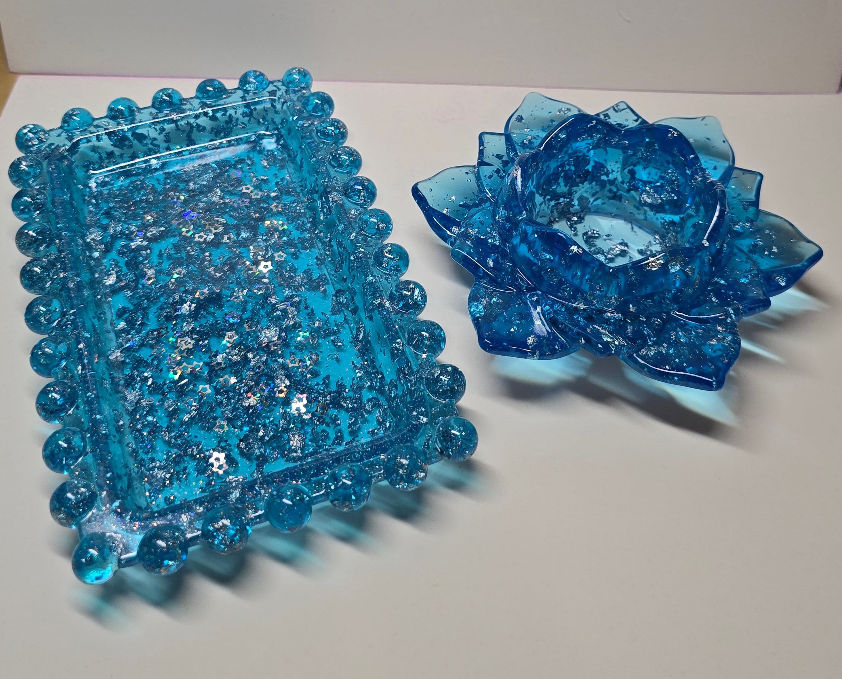 Blue Glacier Glitter Resin Tray & Candle Holder