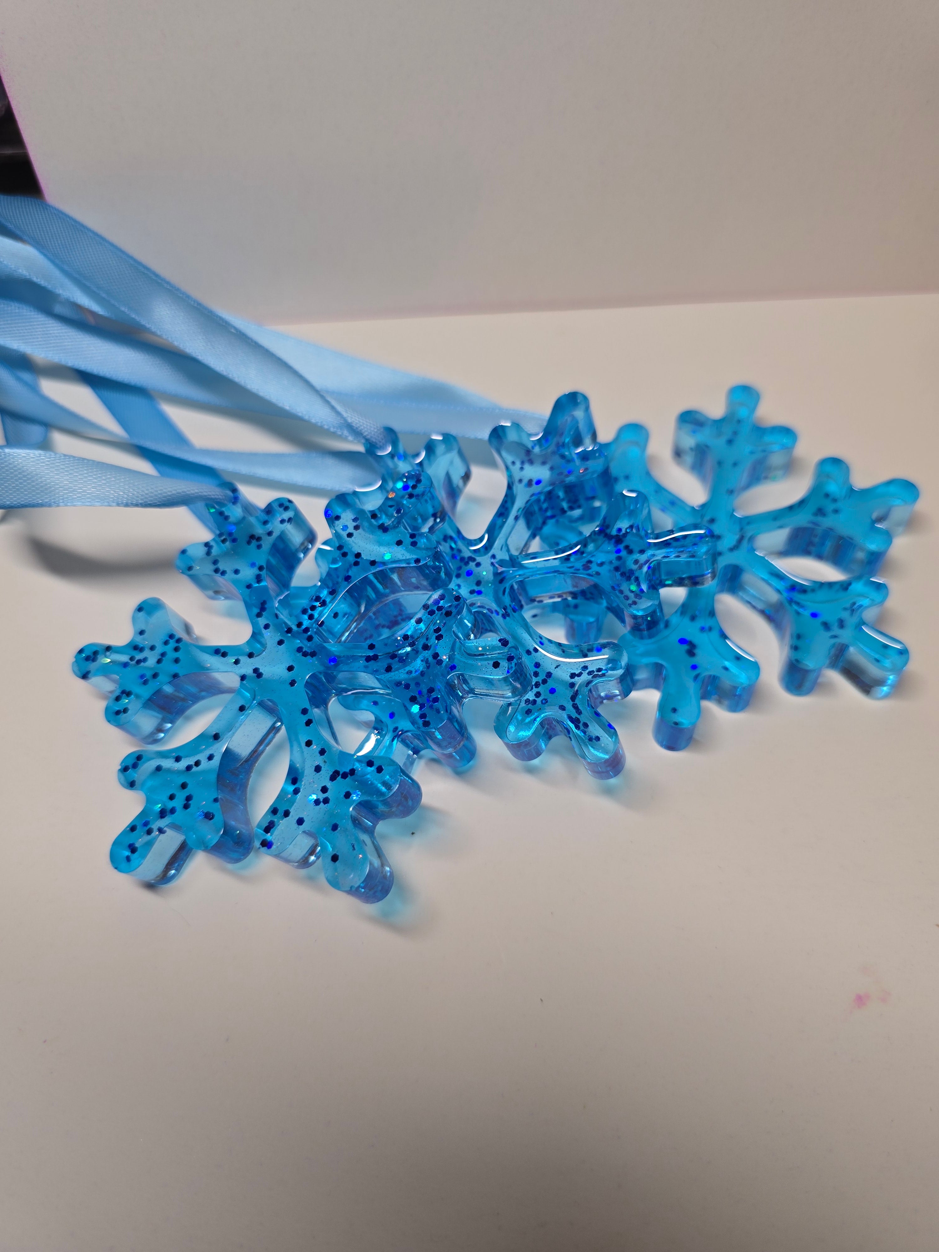 Blue snowflakes ❄️ with glitter set of (3)