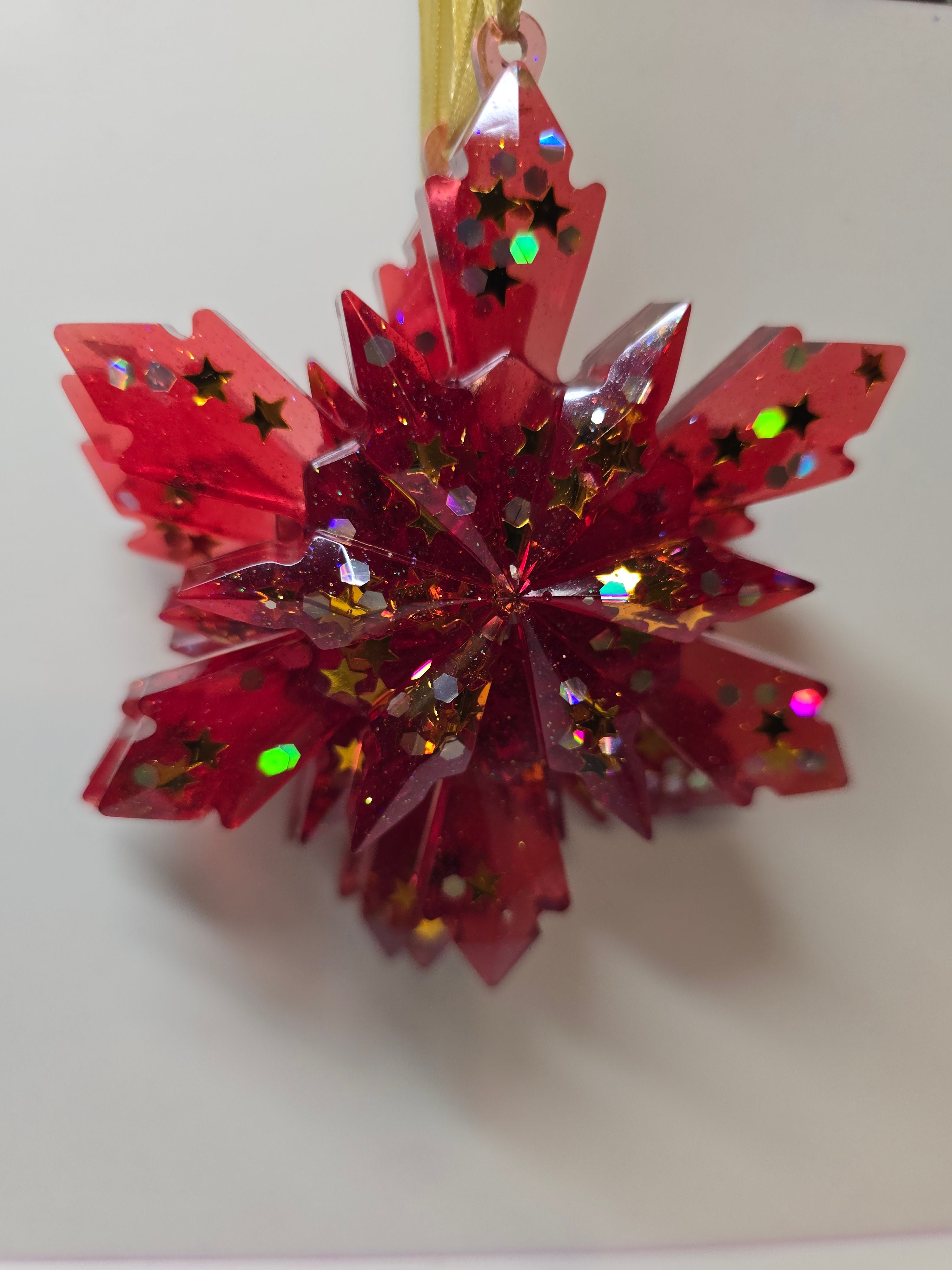 Red snowflakes ❄️ with glitter set of (3)