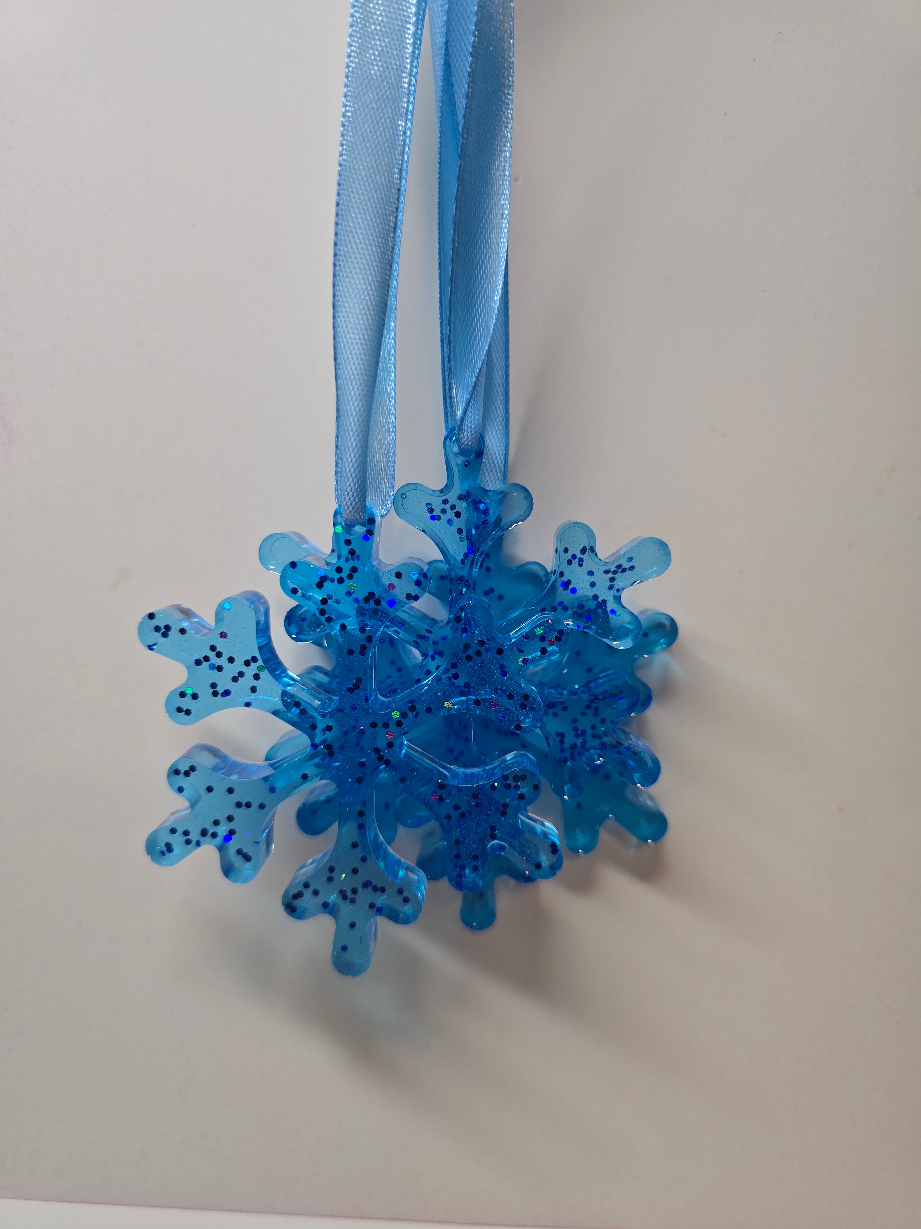 Blue snowflakes ❄️ with glitter set of (3)